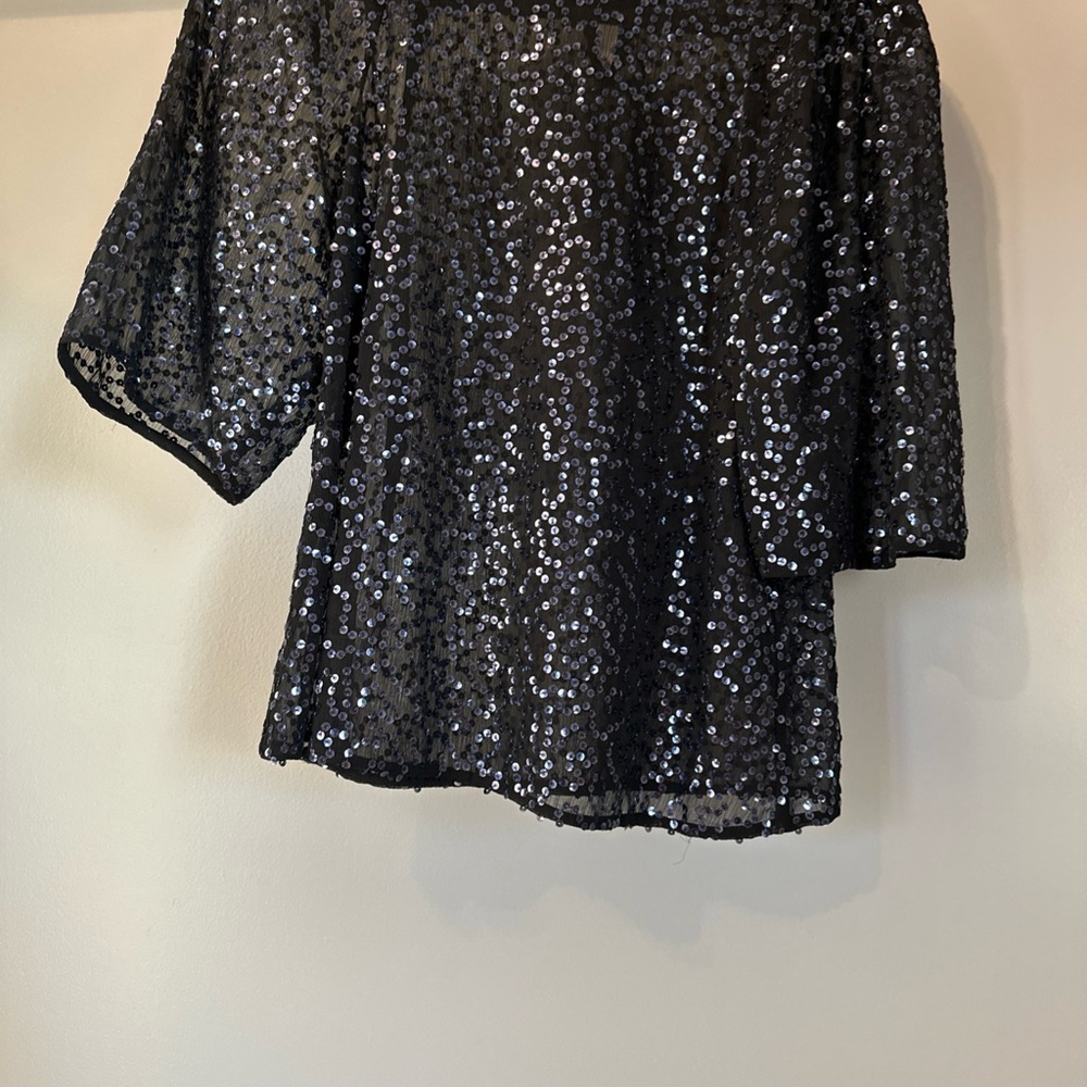 Brand New Without Tags Sequin Elbow Length Black Top From Rebecca Taylor.